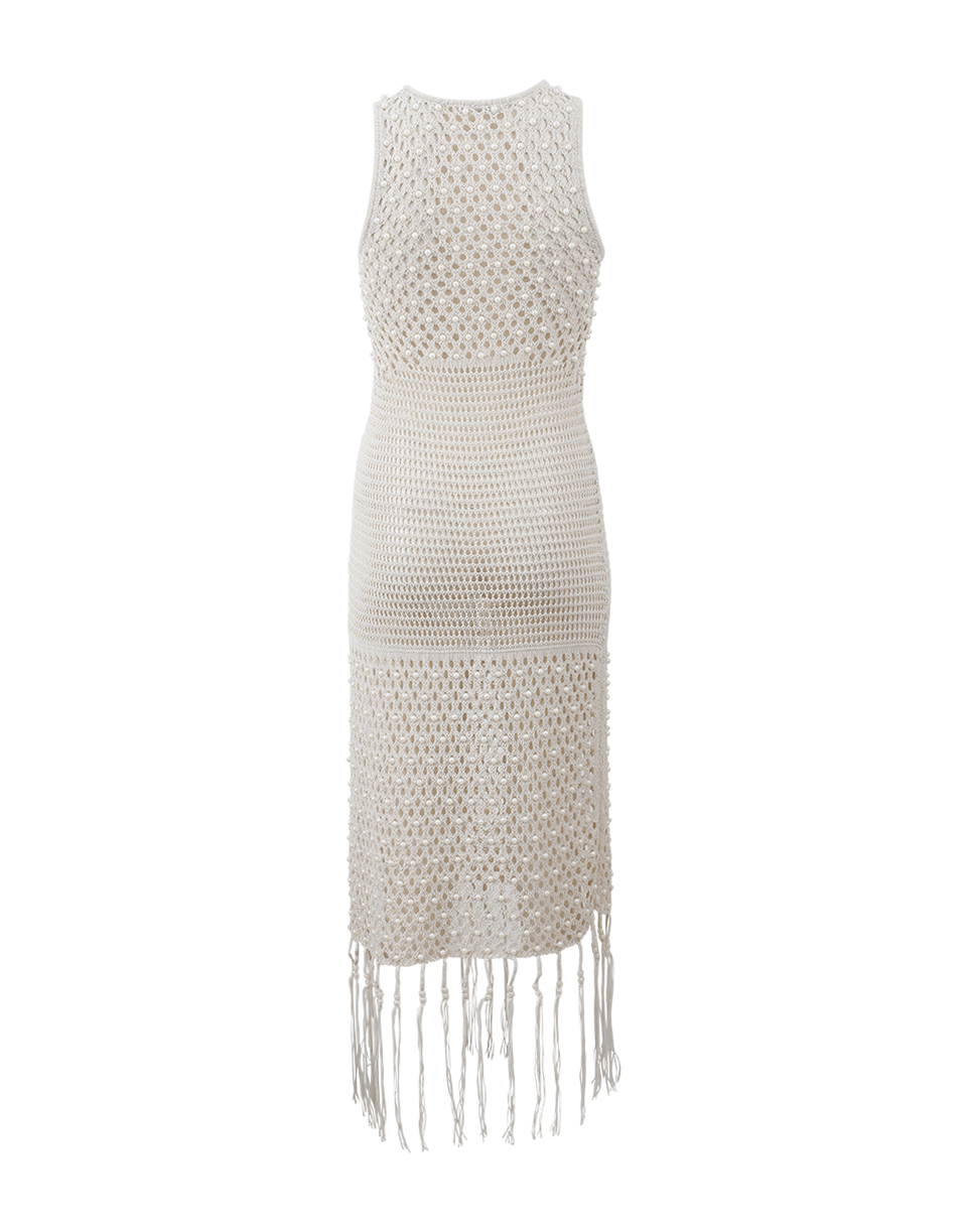 SIMKHAI-Cage Pearl Racer Fringe Gown-