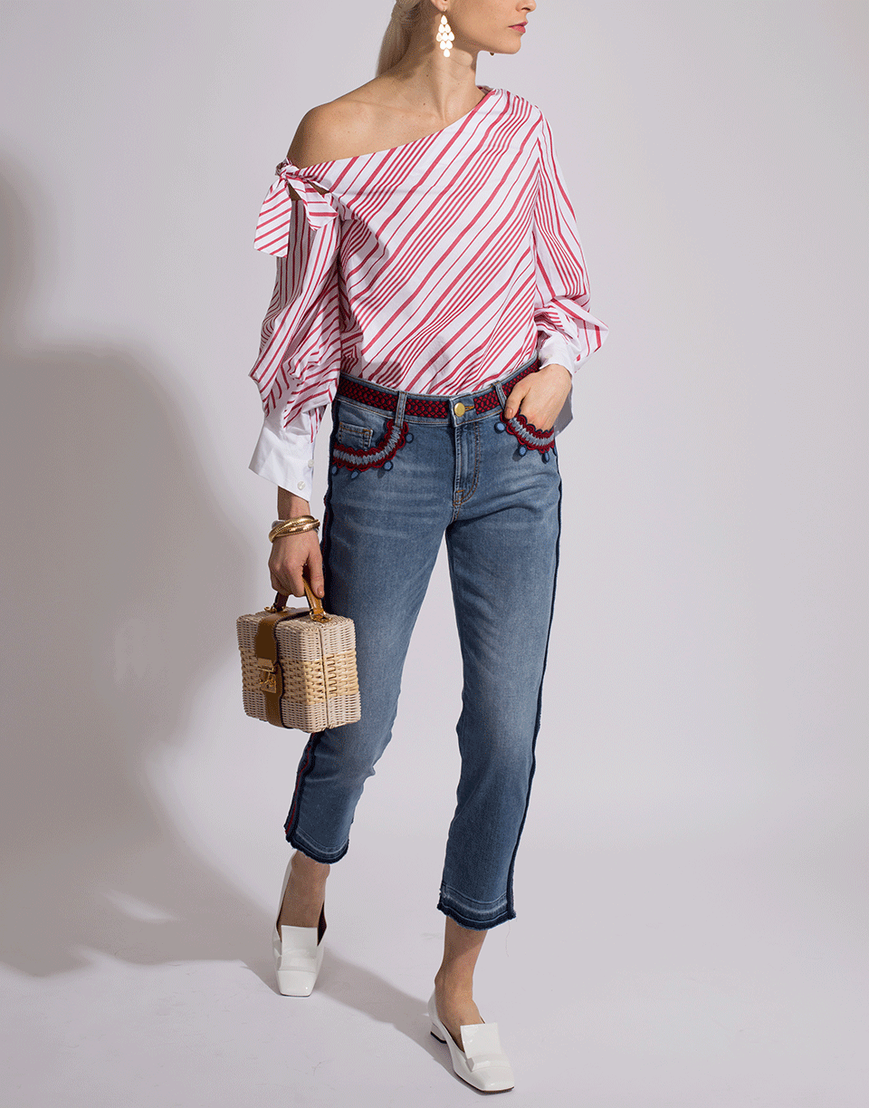 SIMKHAI-Asymmetrical One Shoulder Oxford Bodysuit-