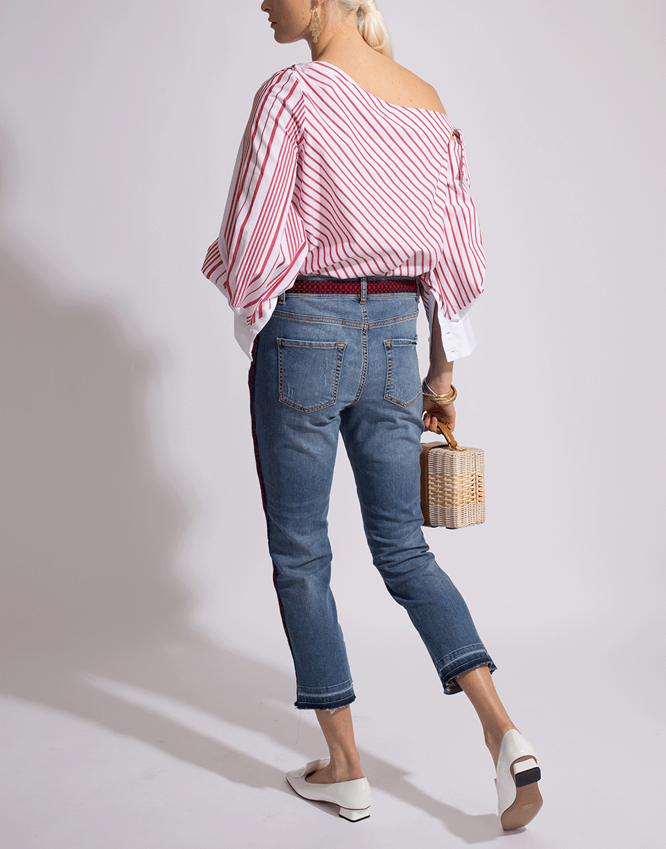 SIMKHAI-Asymmetrical One Shoulder Oxford Bodysuit-