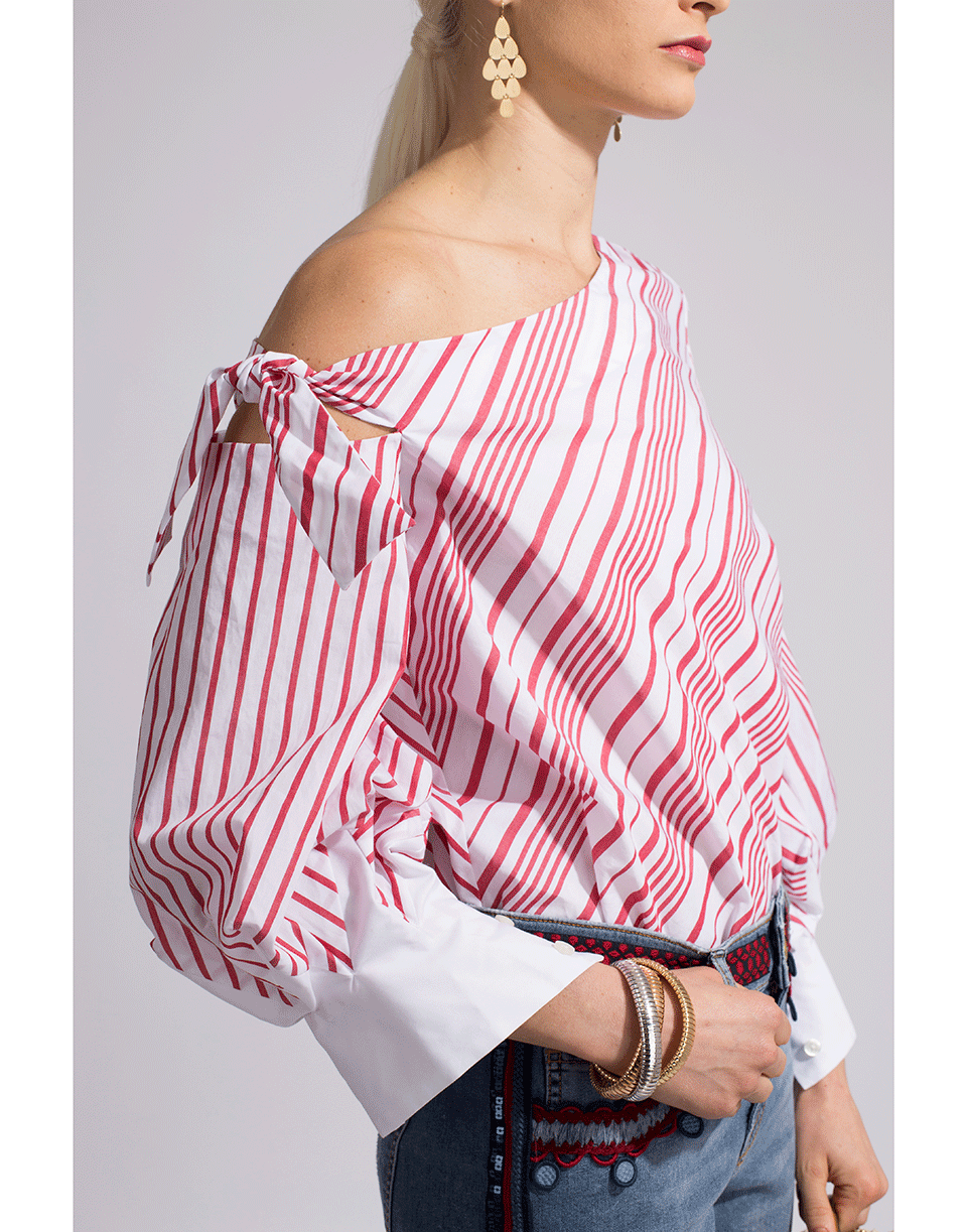 SIMKHAI-Asymmetrical One Shoulder Oxford Bodysuit-