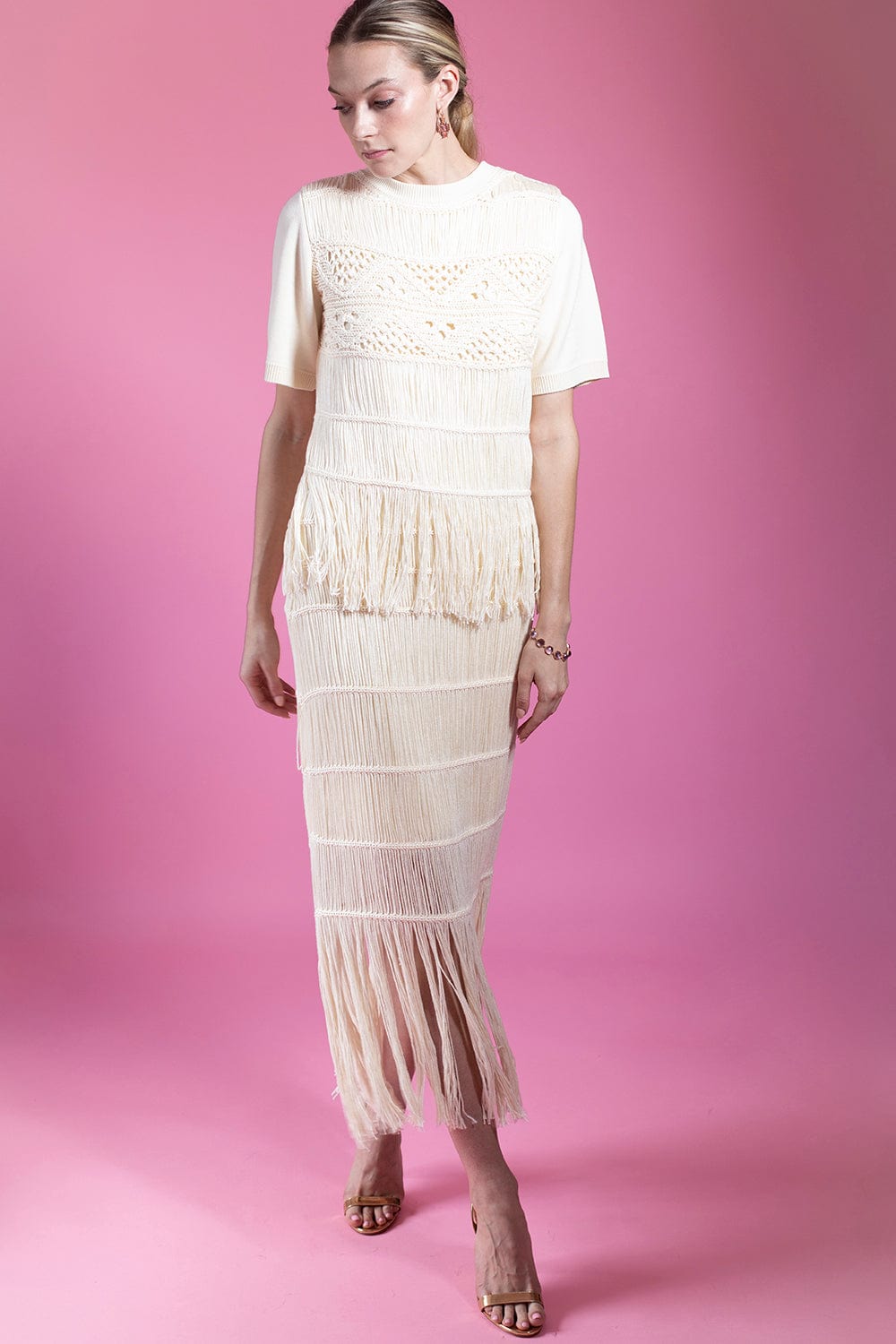 SIMKHAI-Cordelia Macrame Midi Skirt-