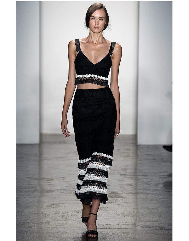SIMKHAI-Macrame Trumpet Skirt-BLACK