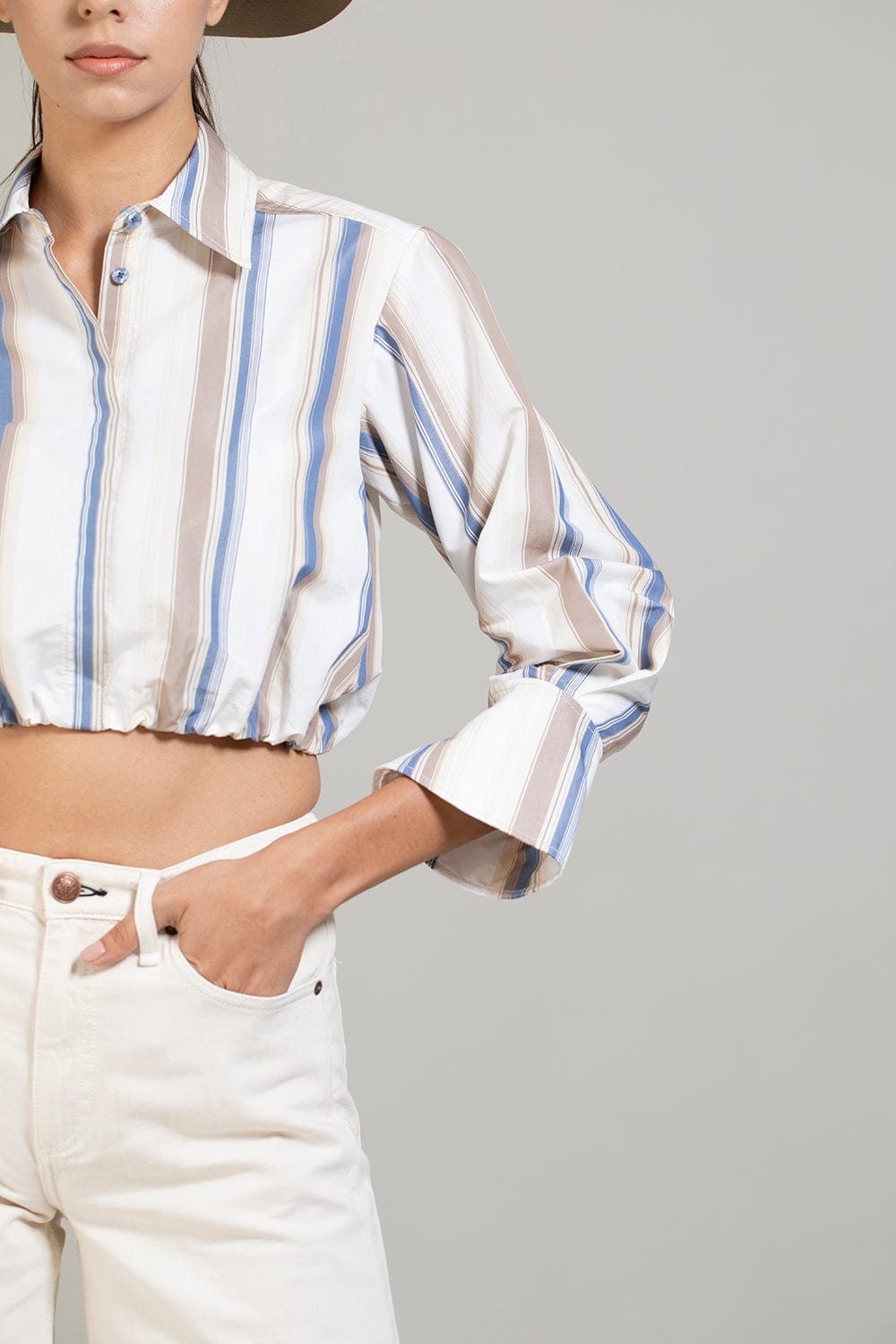 SIMKHAI-Blythe Cropped Button Up Shirt-