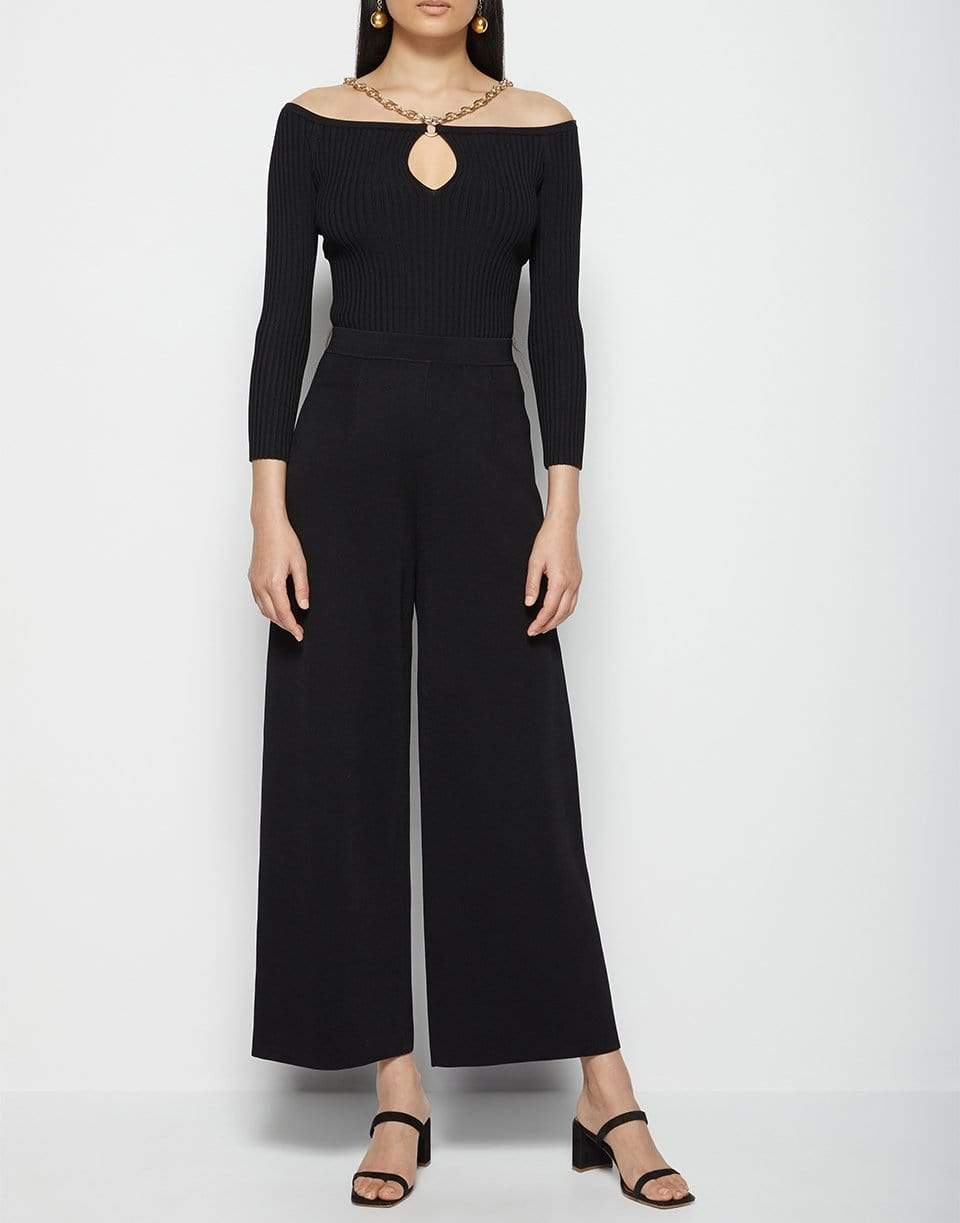 SIMKHAI-Quinn Compact Rib Long Sleeve Off Shoulder Chain Top-