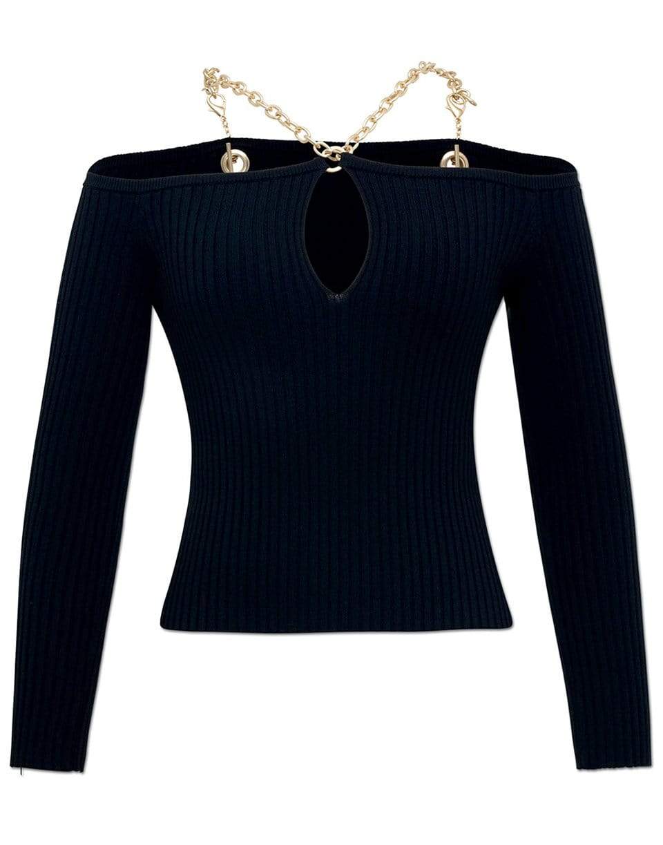 SIMKHAI-Quinn Compact Rib Long Sleeve Off Shoulder Chain Top-
