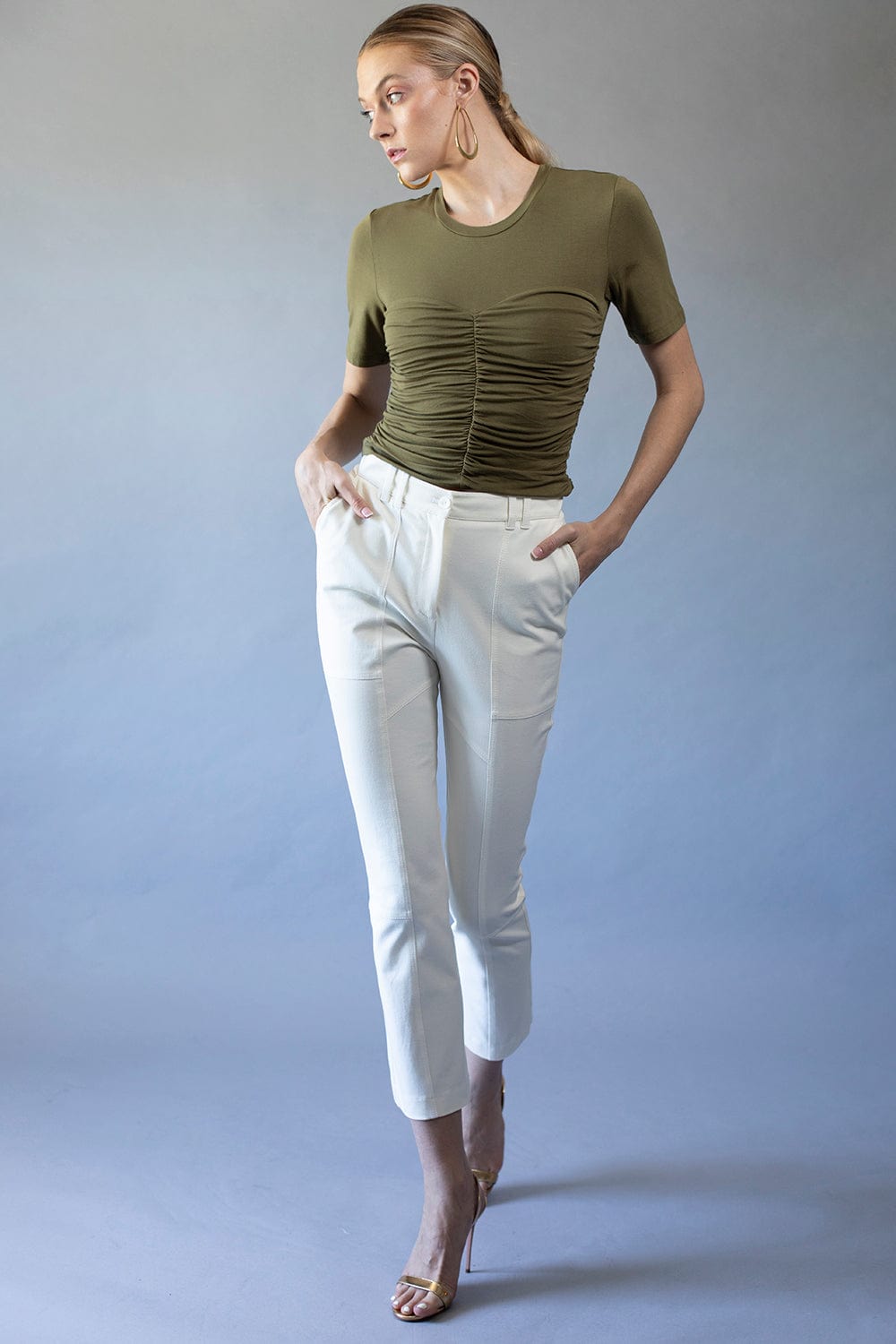 SIMKHAI-Tansy Ruched Bustier Tee - Forest-