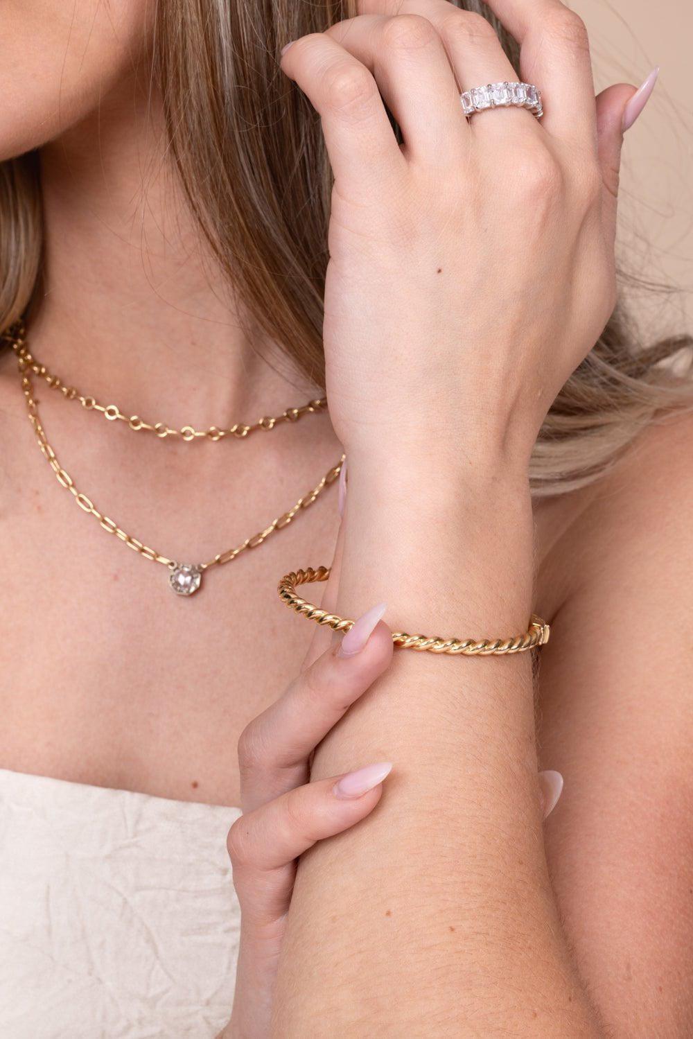 SINGLE STONE-Lara Bangle Bracelet-YELLOW GOLD