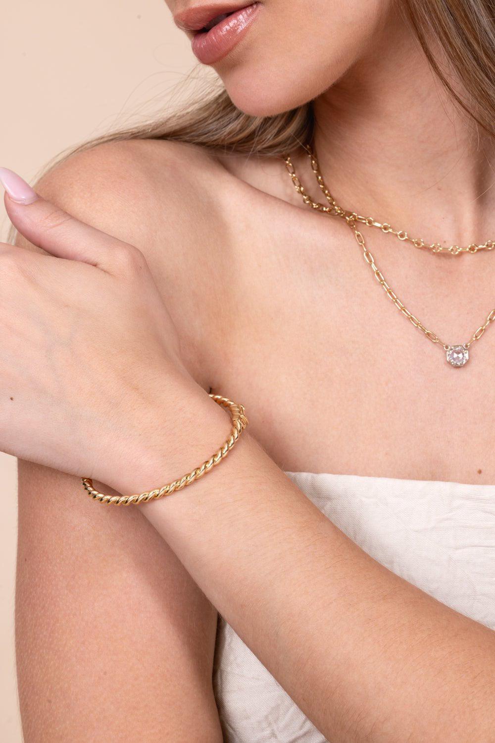SINGLE STONE-Lara Bangle Bracelet-YELLOW GOLD