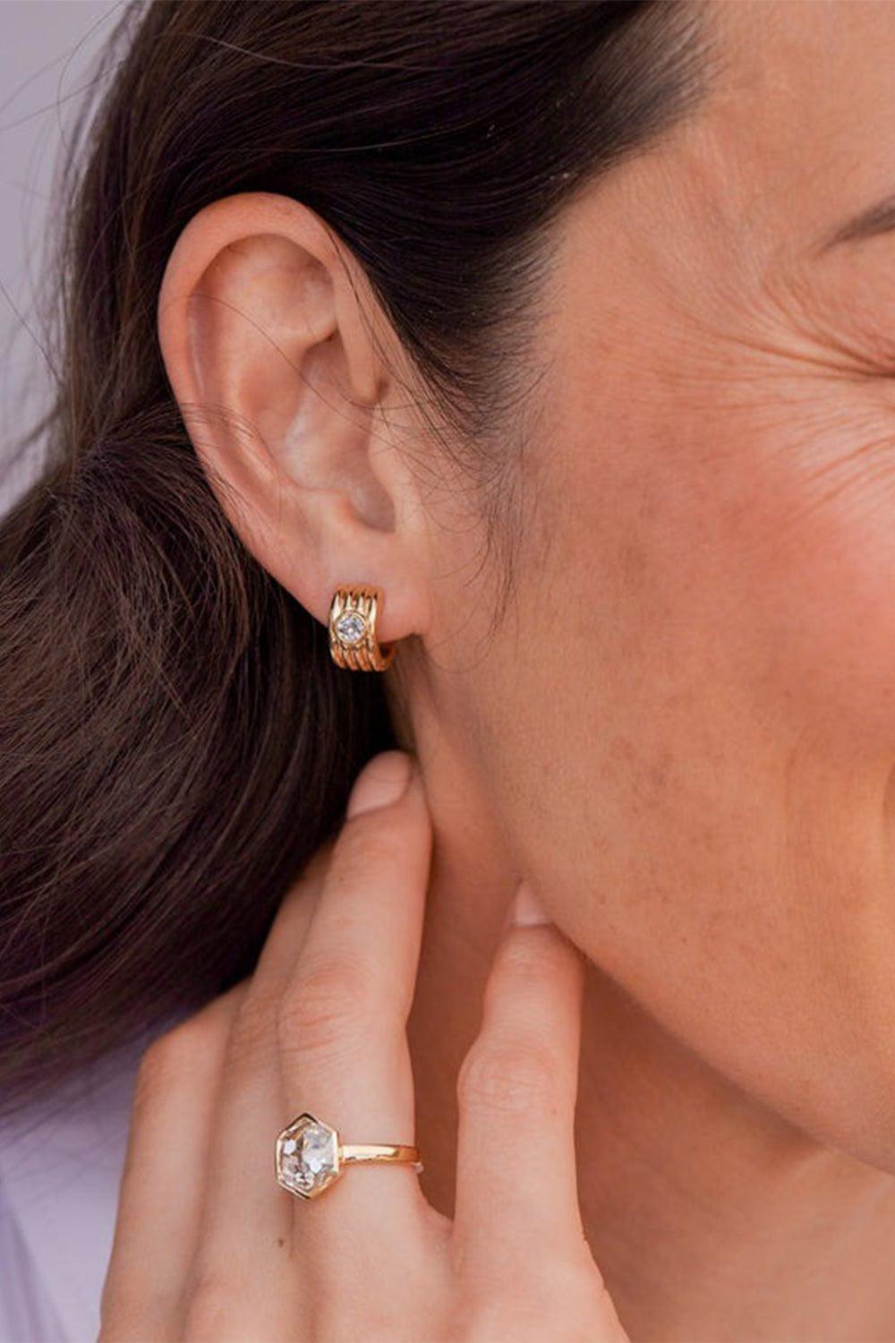 SINGLE STONE-Eleni Diamond Huggie Earrings-YELLOW GOLD