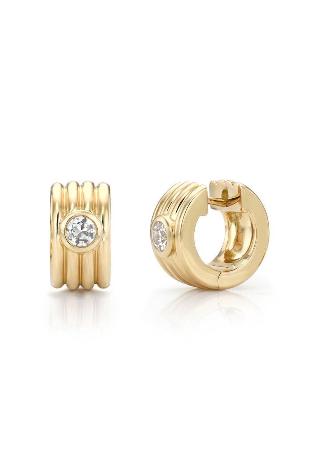 SINGLE STONE-Eleni Diamond Huggie Earrings-YELLOW GOLD