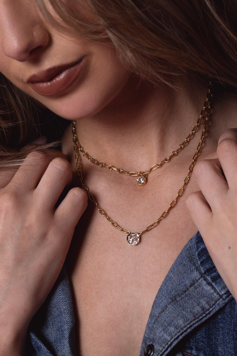 SINGLE STONE-Polly Drop Necklace-YELLOW GOLD