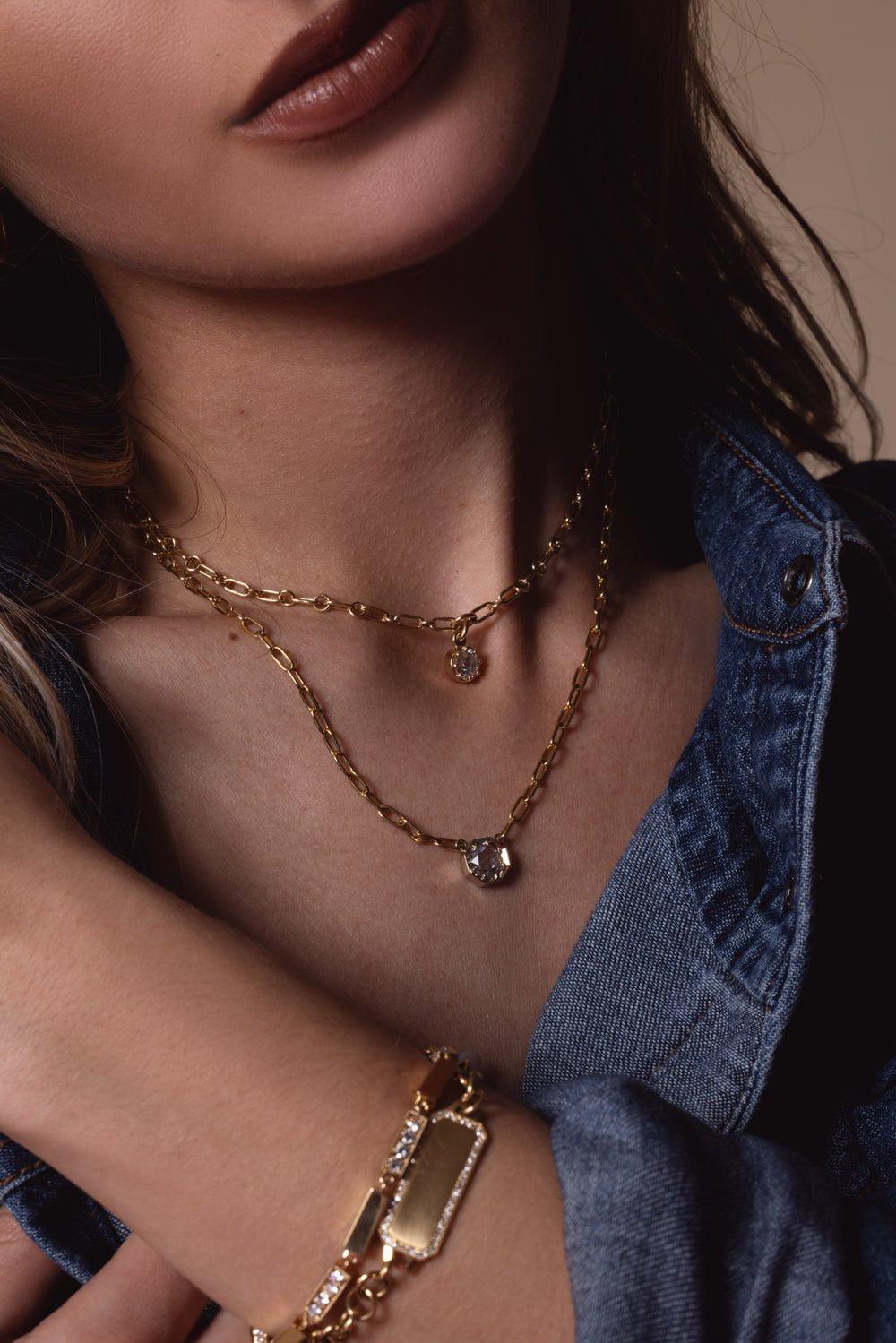 SINGLE STONE-Polly Drop Necklace-YELLOW GOLD