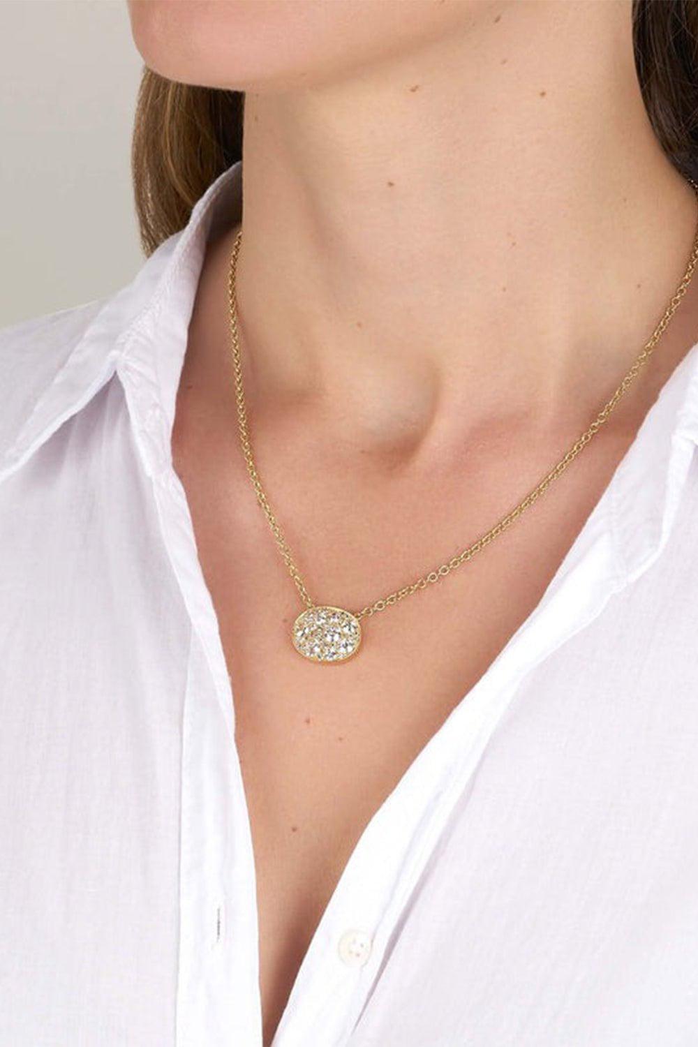 SINGLE STONE-Oval Cobblestone Pendant Necklace-YELLOW GOLD