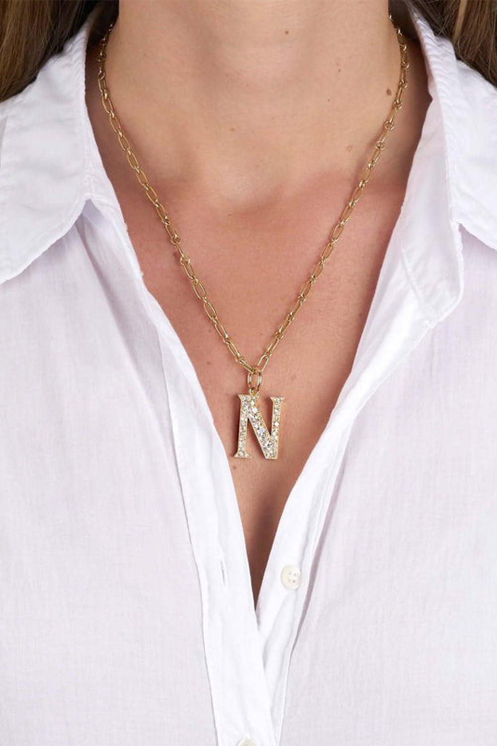 SINGLE STONE-Diamond Initial Pendant-YELLOW GOLD