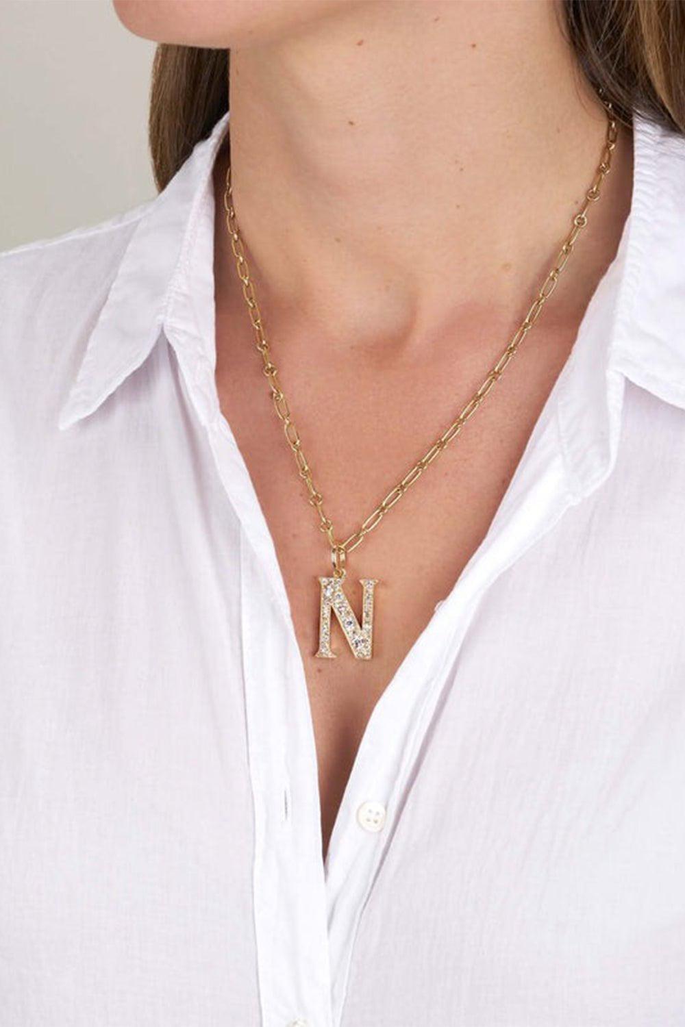 SINGLE STONE-Diamond Initial Pendant-YELLOW GOLD