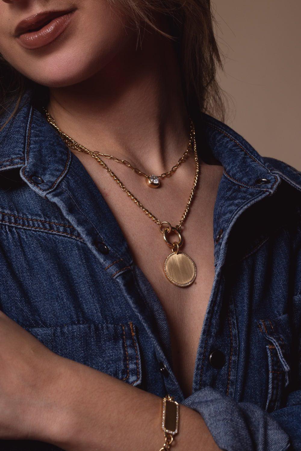 SINGLE STONE-Frame ID Pendant-YELLOW GOLD
