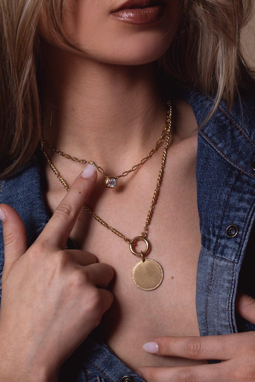 SINGLE STONE-Frame ID Pendant-YELLOW GOLD