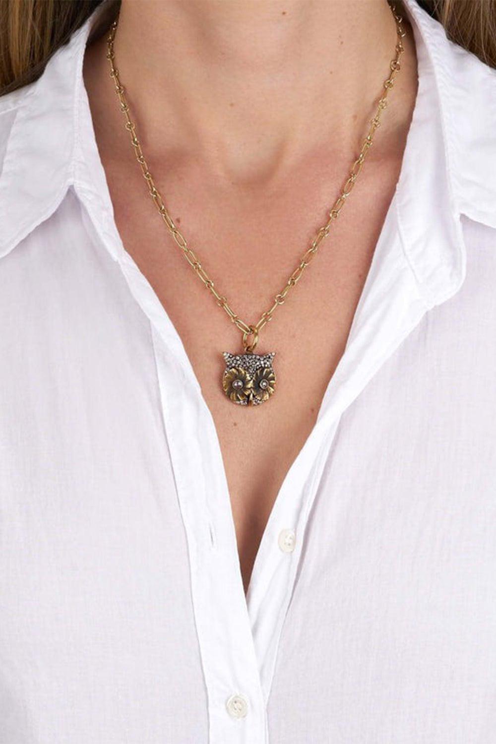 SINGLE STONE-Pave Diamond Owl Charm-YELLOW GOLD