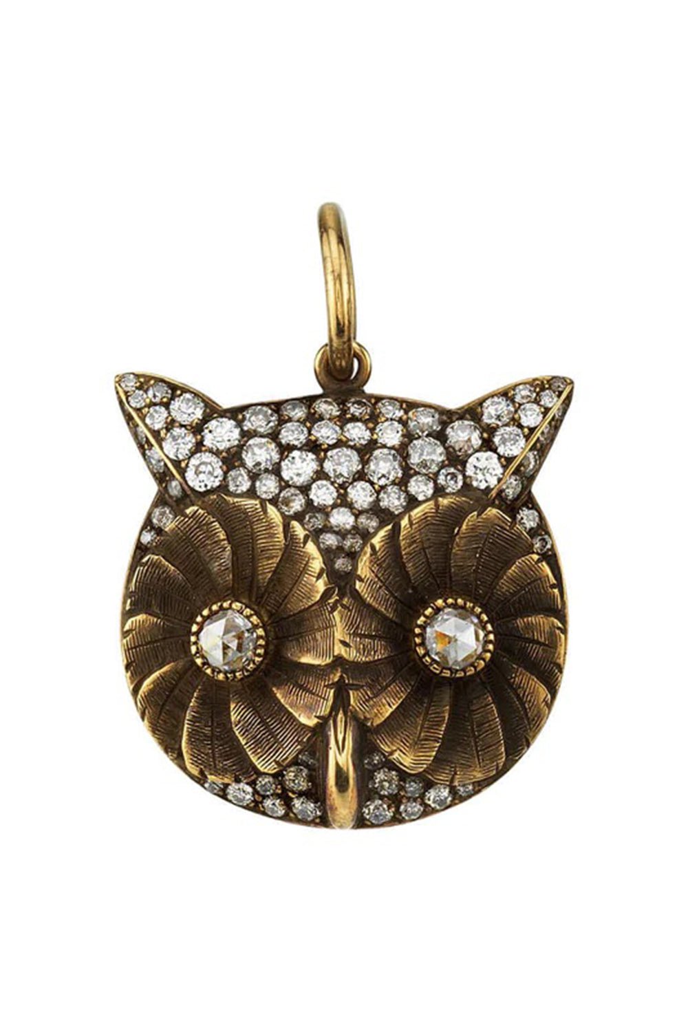 SINGLE STONE-Pave Diamond Owl Charm-YELLOW GOLD