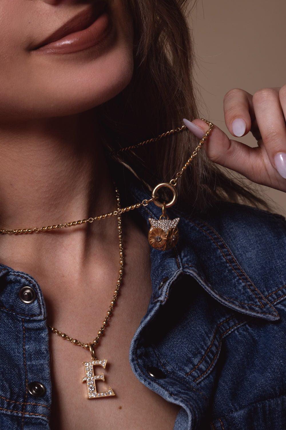 SINGLE STONE-Pave Owl Charm-YELLOW GOLD