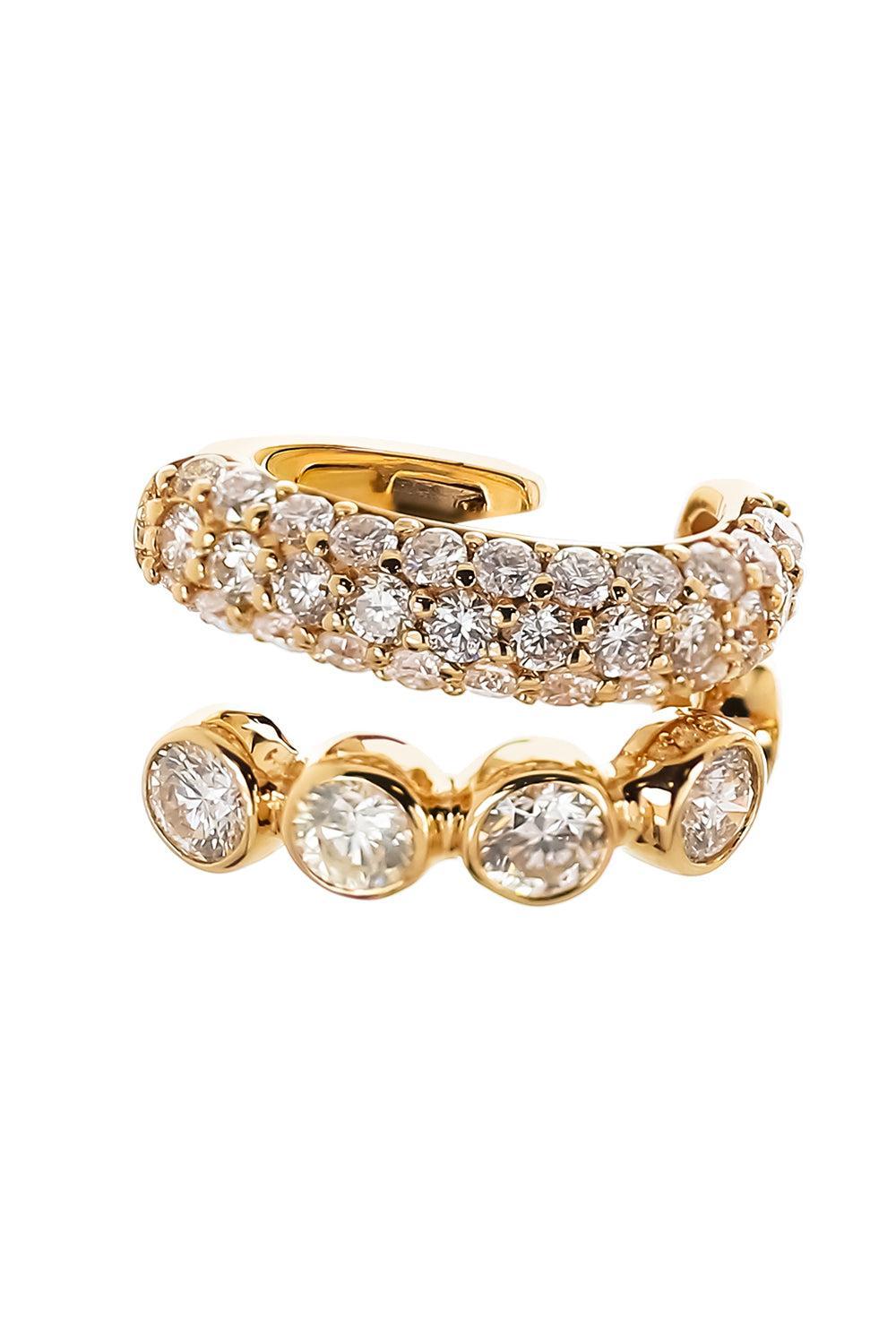  Diamond Bezel Row Pave Two Row Ear Cuff - Yellow Gold-YELLOW GOLD-JEWELRYFINE JEWELEARRING-SOFIA LAROUSSI 