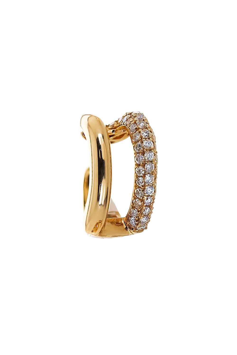  Diamond Pave Plain Two Row Ear Cuff - Yellow Gold-YELLOW GOLD-JEWELRYFINE JEWELEARRING-SOFIA LAROUSSI 