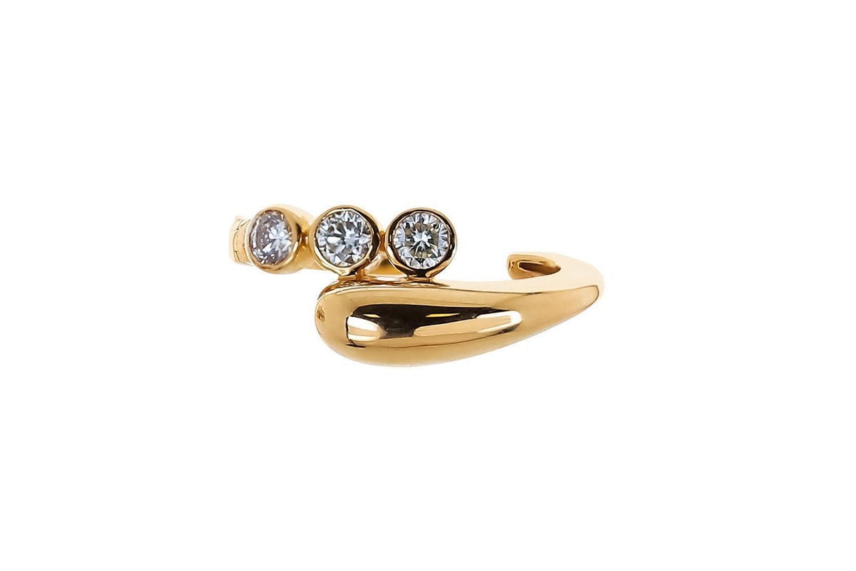 Diamond Round Bezel Crossover Ear cuff-YELLOW GOLD-JEWELRYFINE JEWELEARRING-SOFIA LAROUSSI