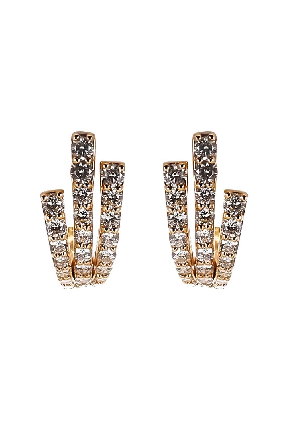 Diamond Three Line Stud Earrings - Yellow Gold