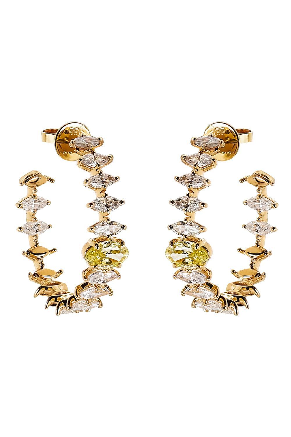  Diamond Two Tone Hoop Earrings-YELLOW GOLD-JEWELRYFINE JEWELEARRING-SOFIA LAROUSSI 