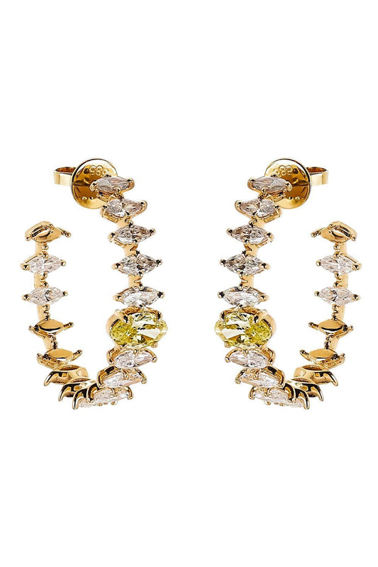 Diamond Two Tone Hoop Earrings-YELLOW GOLD-JEWELRYFINE JEWELEARRING-SOFIA LAROUSSI
