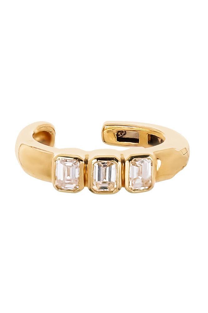  Three Diamond Single Row Ear Cuff-YELLOW GOLD-JEWELRYFINE JEWELEARRING-SOFIA LAROUSSI 