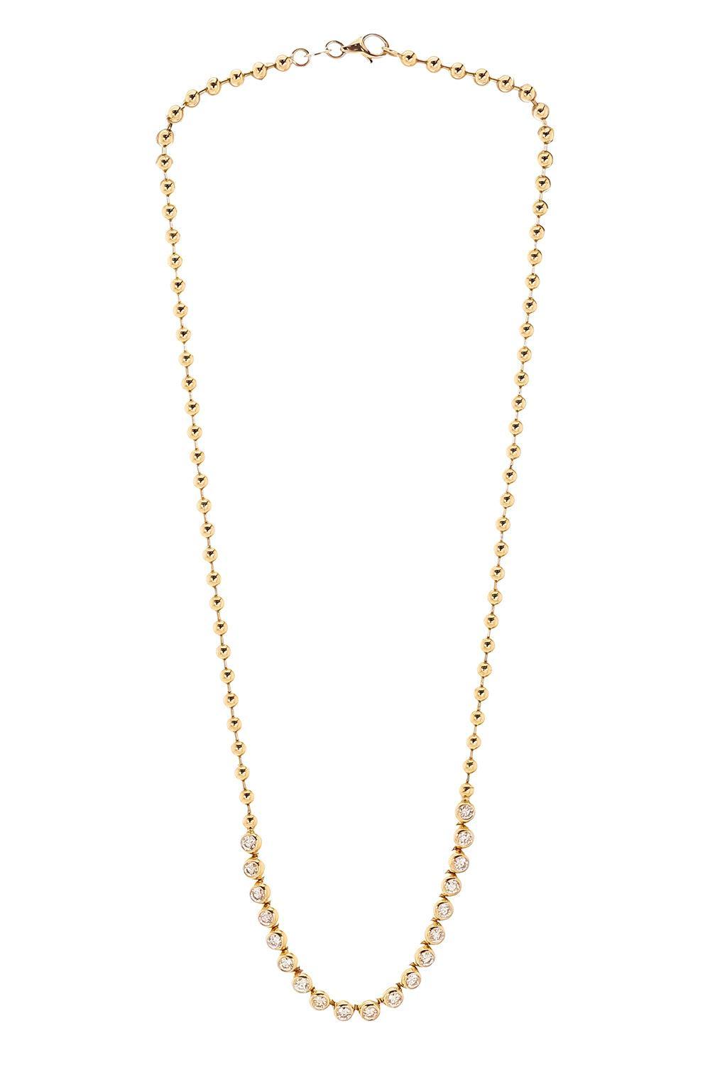  Diamond Bezel Set Ball Chain Necklace-YELLOW GOLD-JEWELRYFINE JEWELNECKLACE O-SOFIA LAROUSSI 