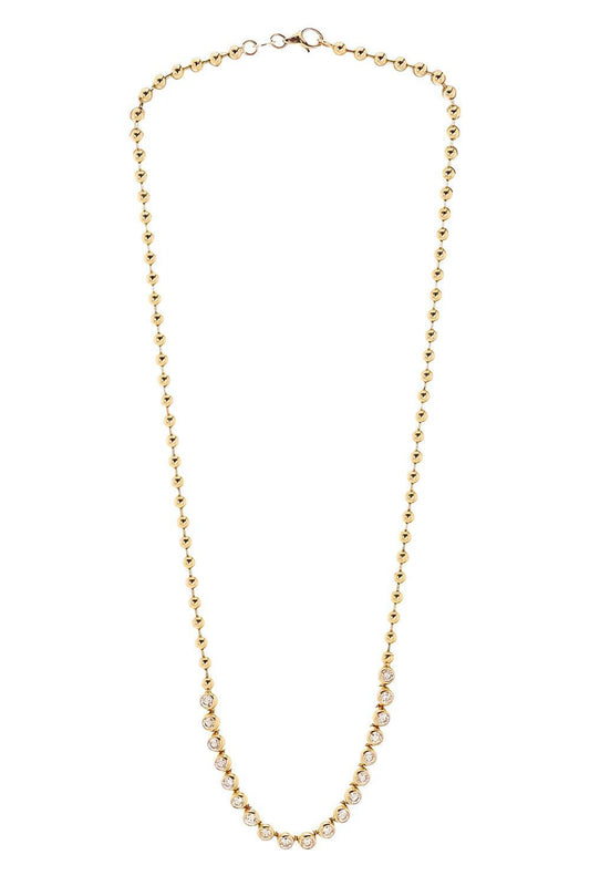 Diamond Bezel Set Ball Chain Necklace-YELLOW GOLD-JEWELRYFINE JEWELNECKLACE O-SOFIA LAROUSSI