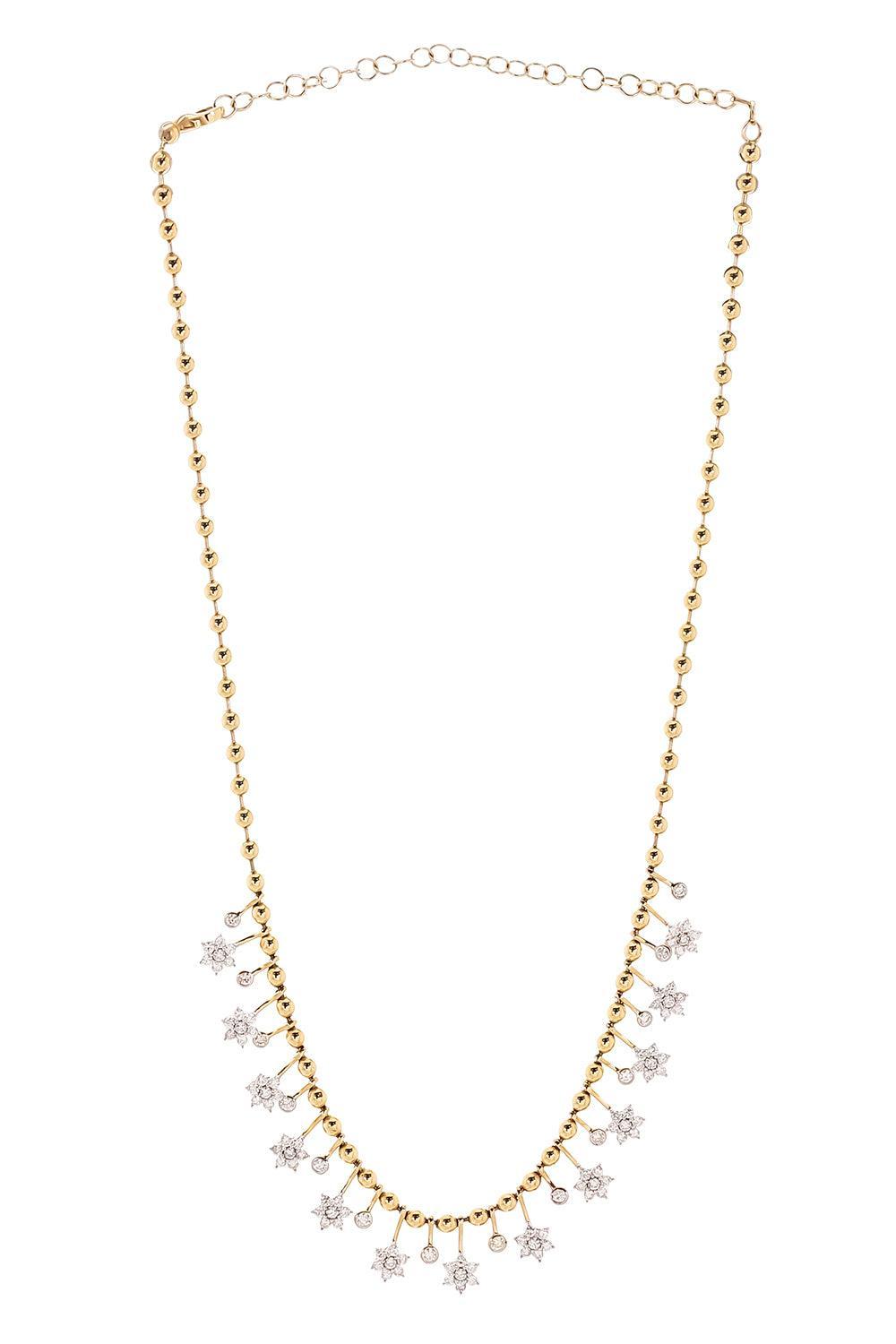  Diamond Flower Fringe Ball Chain Necklace-YELLOW GOLD-JEWELRYFINE JEWELNECKLACE O-SOFIA LAROUSSI 