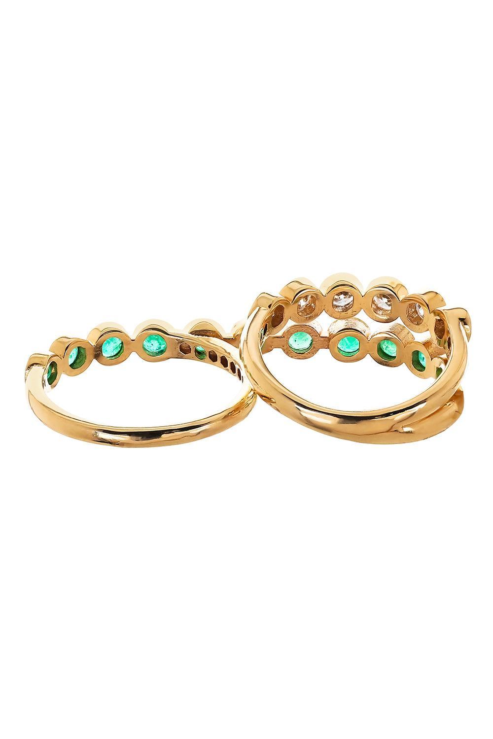 Emerald Diamond Two Finger Ring-YELLOW GOLD-7.5-JEWELRYFINE JEWELRING-SOFIA LAROUSSI