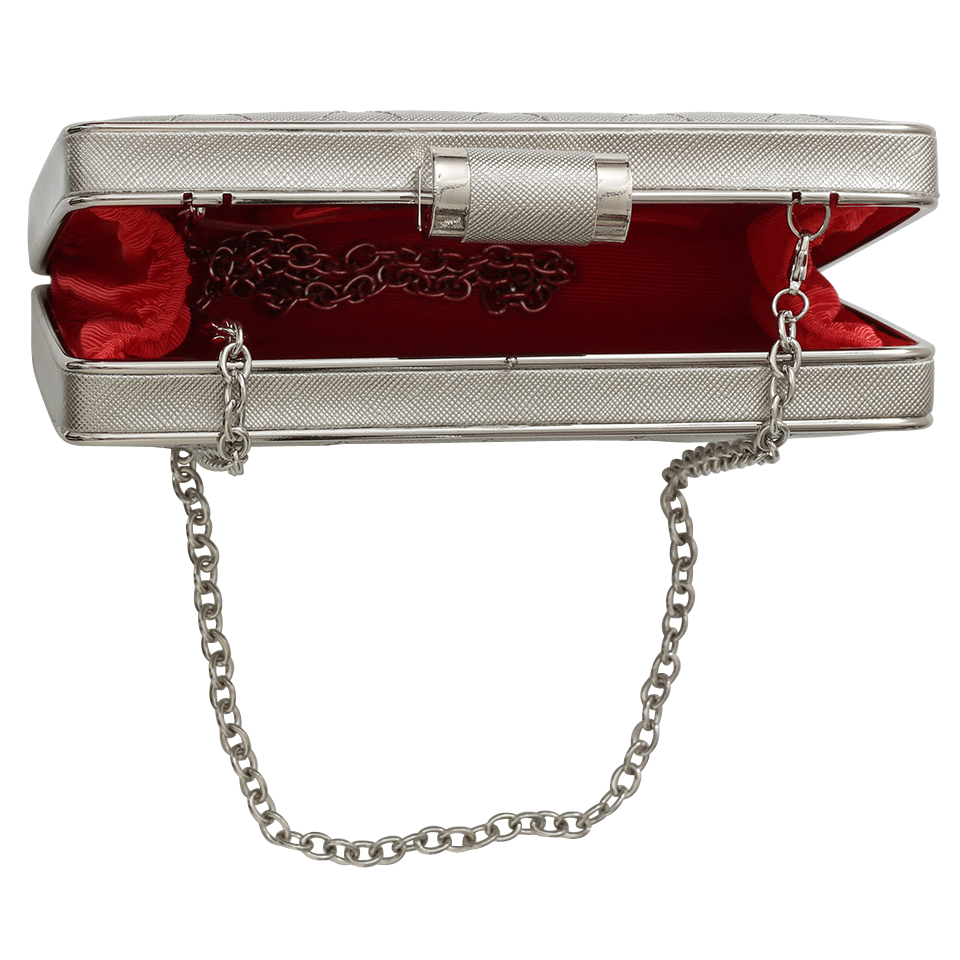 SONDRA ROBERTS-Quilted Patent Saffiano Clutch-SILVER