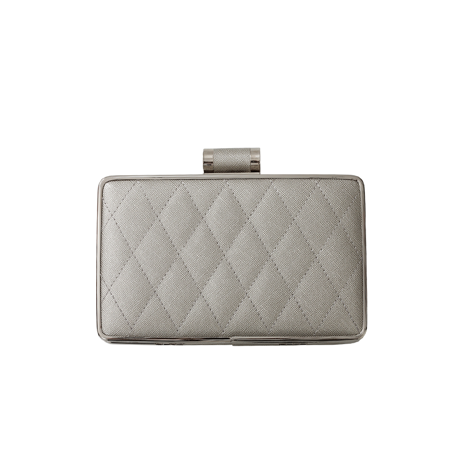 SONDRA ROBERTS-Quilted Patent Saffiano Clutch-SILVER