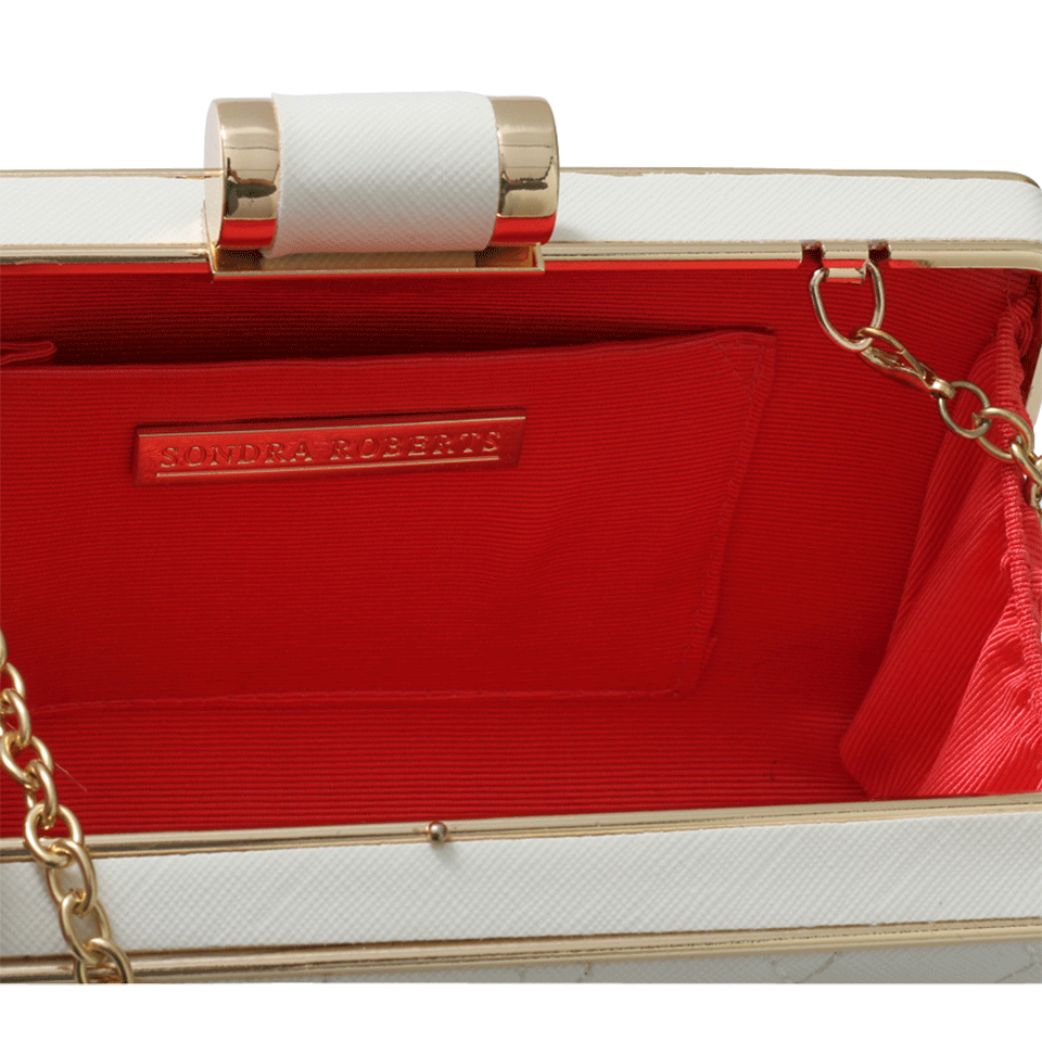 SONDRA ROBERTS-Quilted Patent Clutch-WHITE