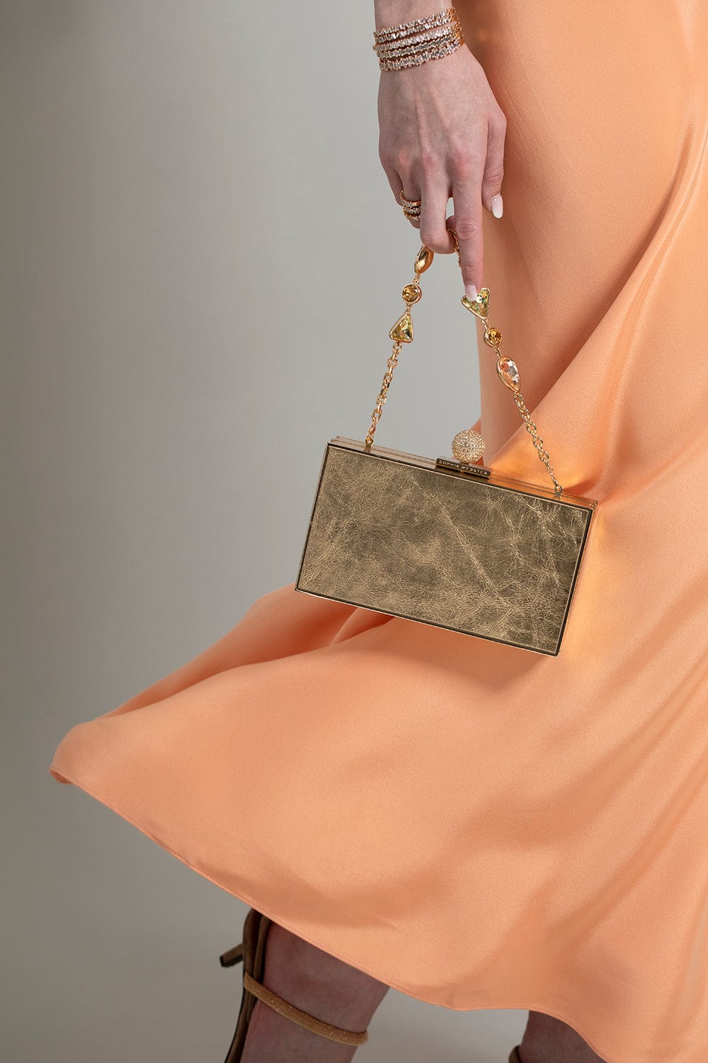 SOPHIA WEBSTER-Clara Bijou Leather Box Clutch-GOLD