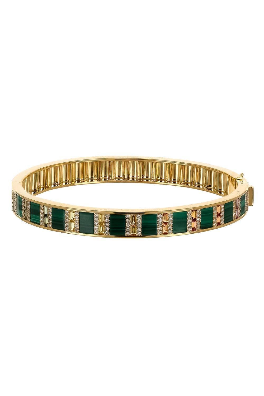 Malachite Sapphire Diamond Bangle Bracelet-YELLOW GOLD-17-JEWELRYFINE JEWELBRACELET O-SORELLINA