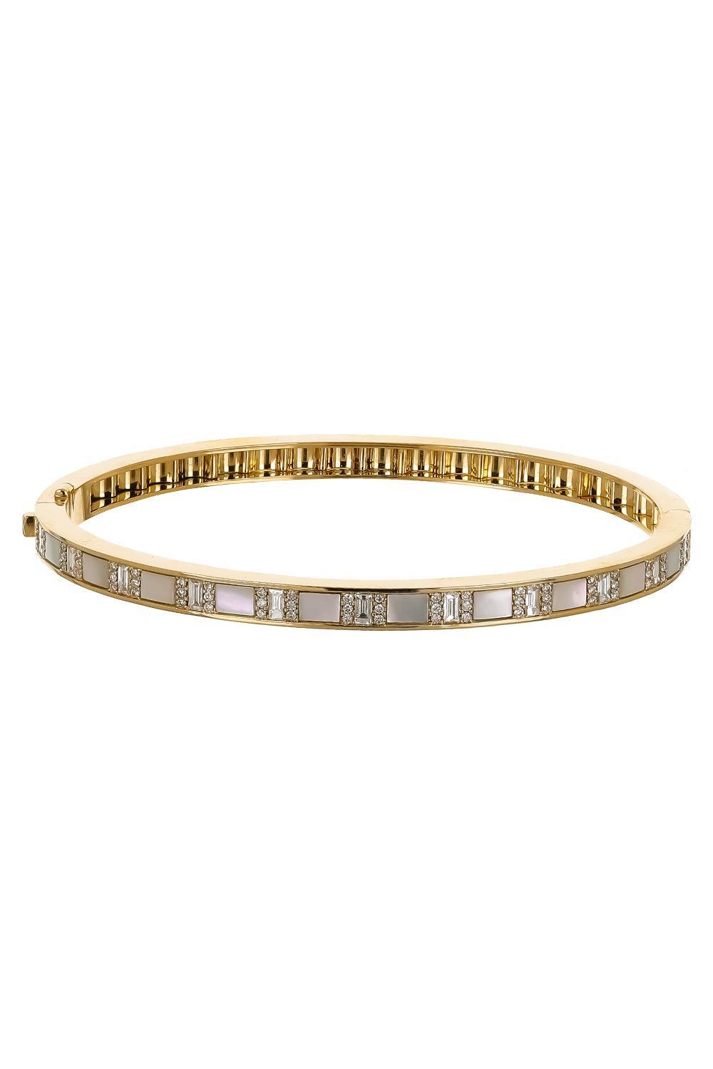 Pearl Diamond Bangle Bracelet-YELLOW GOLD-17-JEWELRYFINE JEWELBRACELET O-SORELLINA