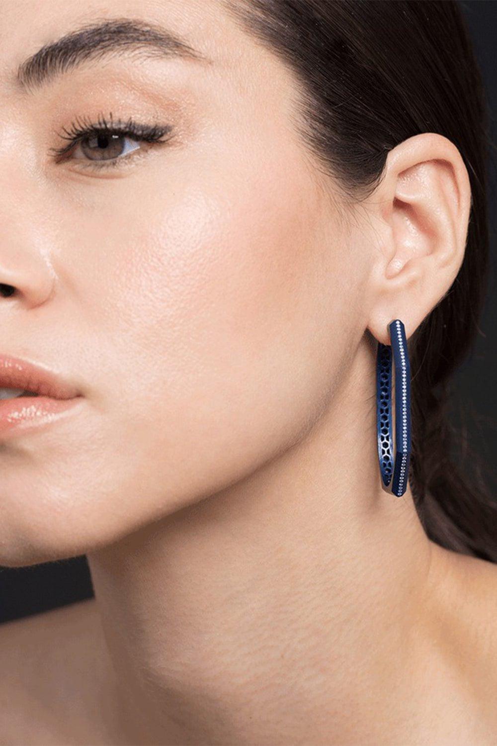 SORELLINA-Otto Navy Diamond Hoop Earrings-NAVY