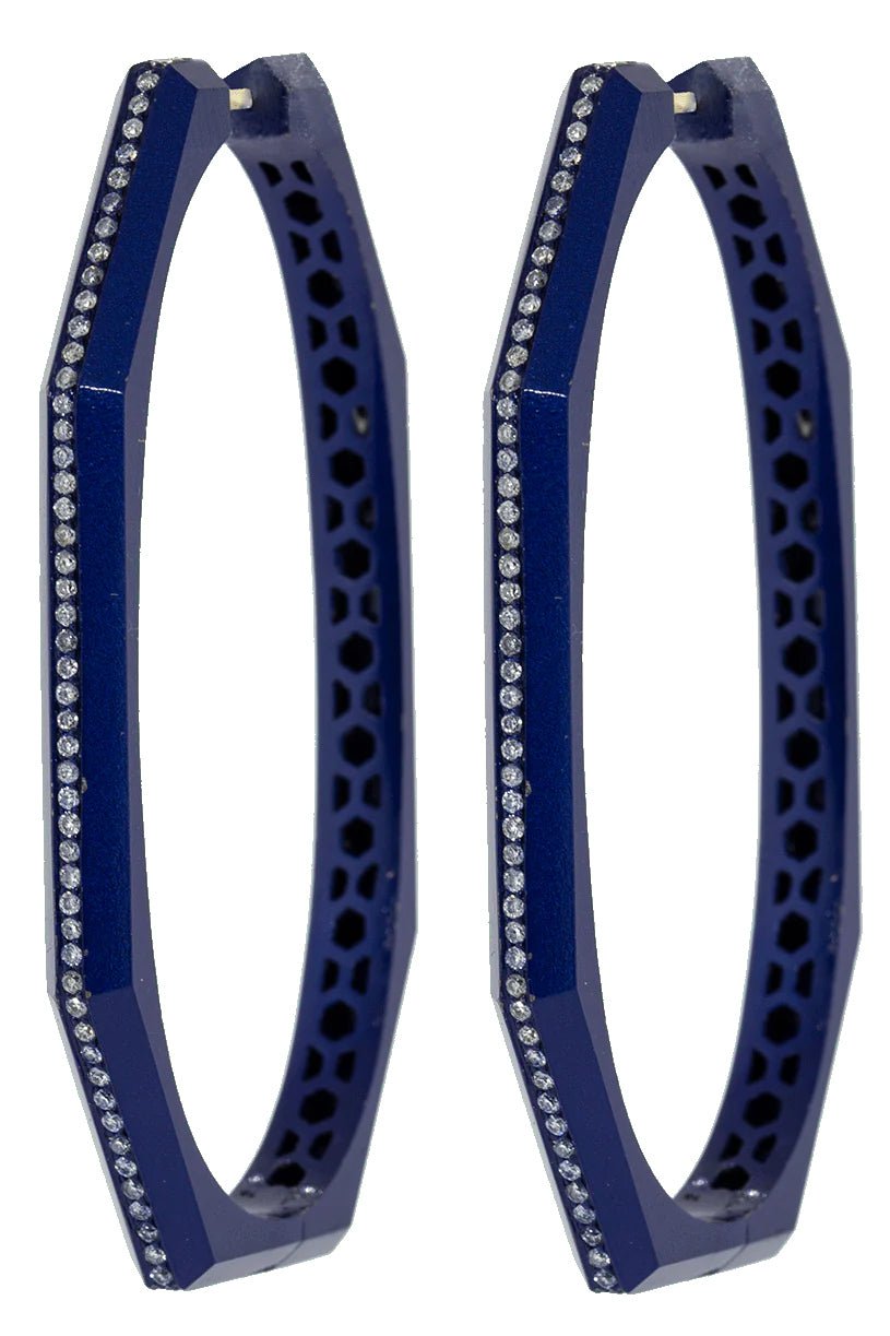 SORELLINA-Otto Navy Diamond Hoop Earrings-NAVY