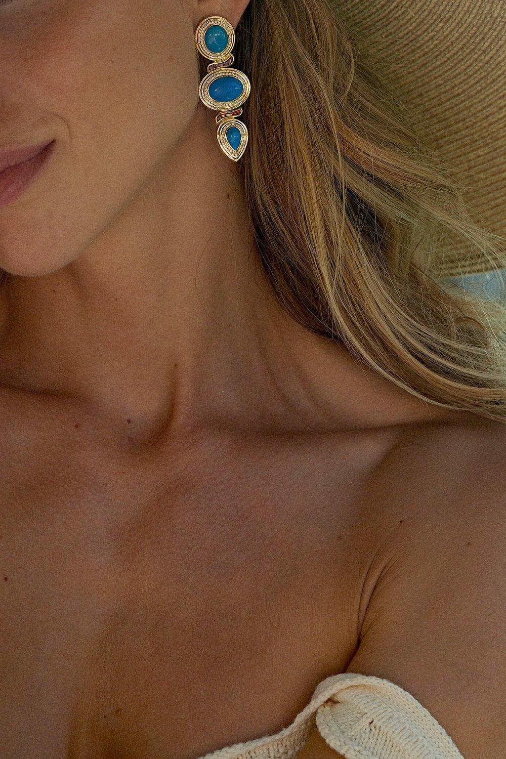 SORELLINA-Amalfi Azzuro Drop Earrings-YELLOW GOLD