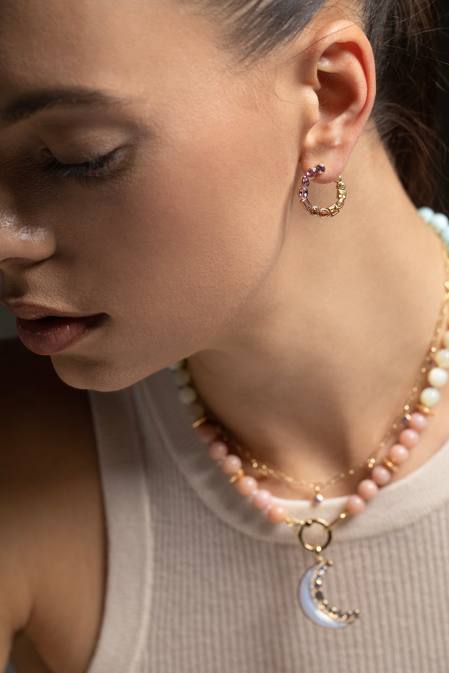 SORELLINA-Bezel Crescent Earrings-YELLOW GOLD