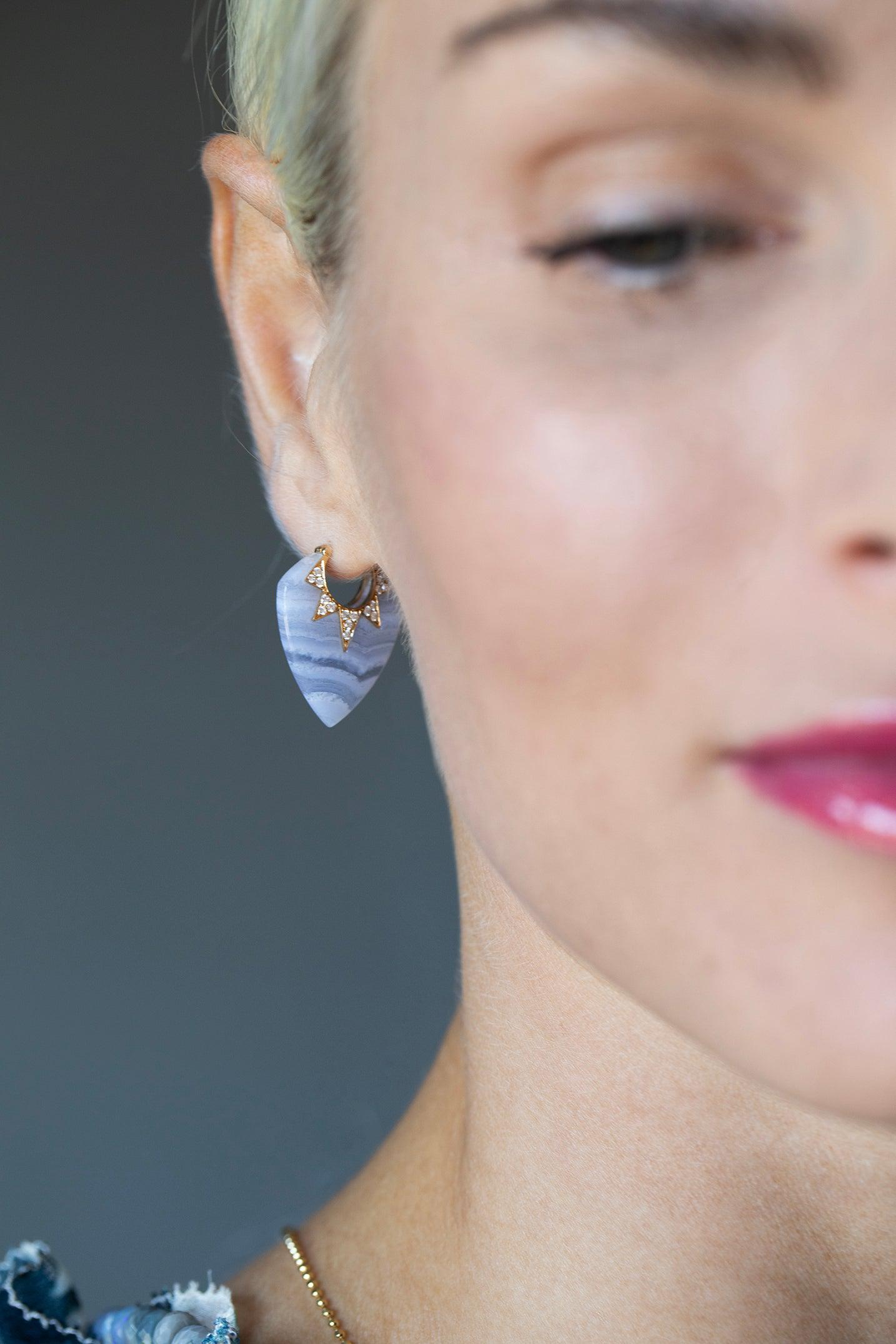 SORELLINA-Classic Guitar Pick Earrings - Agate-YELLOW GOLD