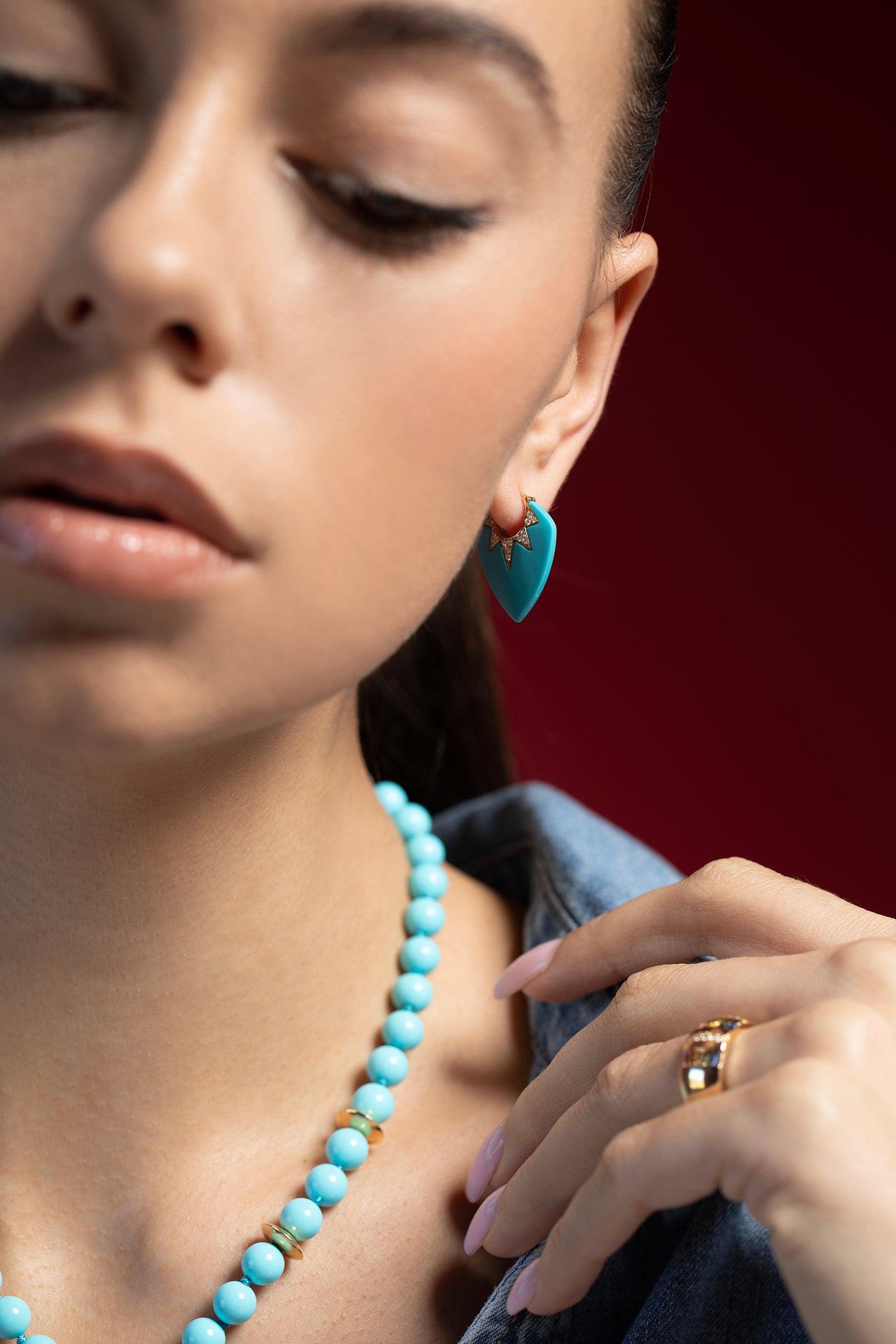 SORELLINA-Classic Guitar Pick Earrings - Turquoise-YELLOW GOLD