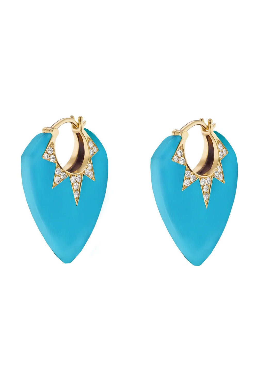 SORELLINA-Classic Guitar Pick Earrings - Turquoise-YELLOW GOLD