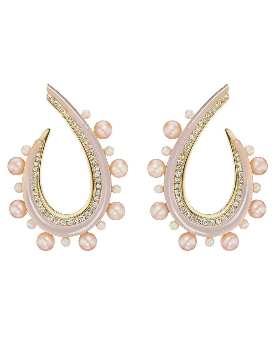 SORELLINA-Crescent Pink Opal and Pearl Earrings-YELLOW GOLD