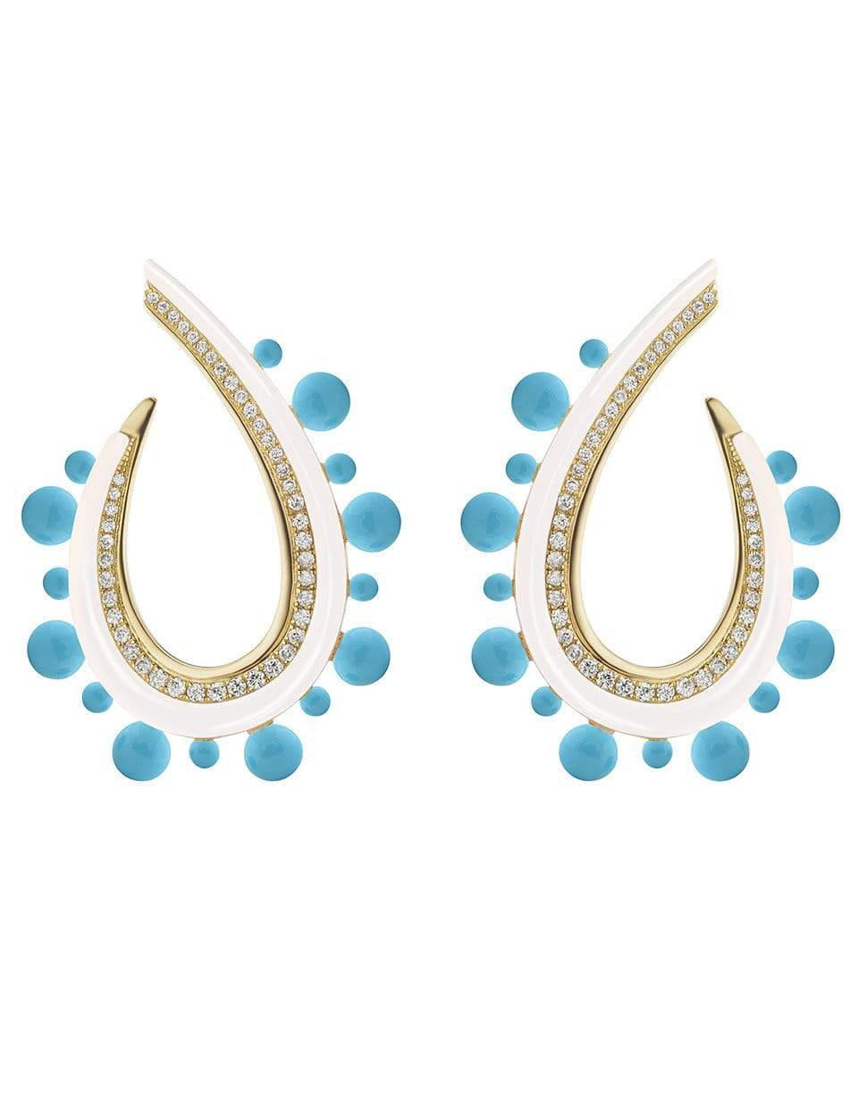 SORELLINA-Crescent White Onyx and Turquoise Earrings-YELLOW GOLD